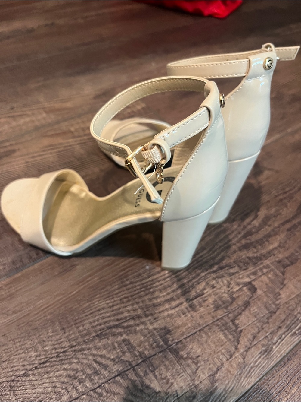 G by Guess Cream Patent Ankle-Strap Block Sandals - Picture 4 of 5